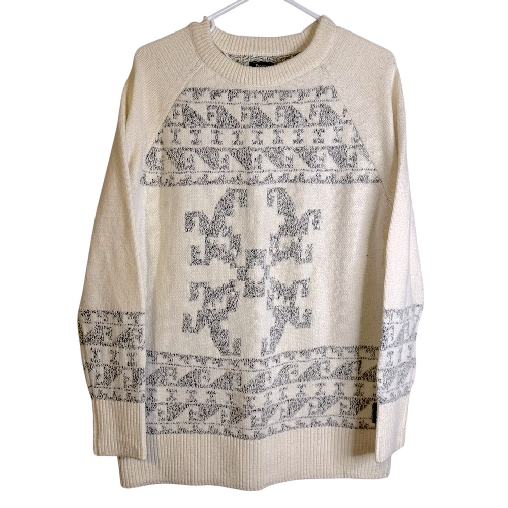 Roots Canada Cream Gray Patterned Wool Blend Sweater Nordic‎ Thick Medium Winter